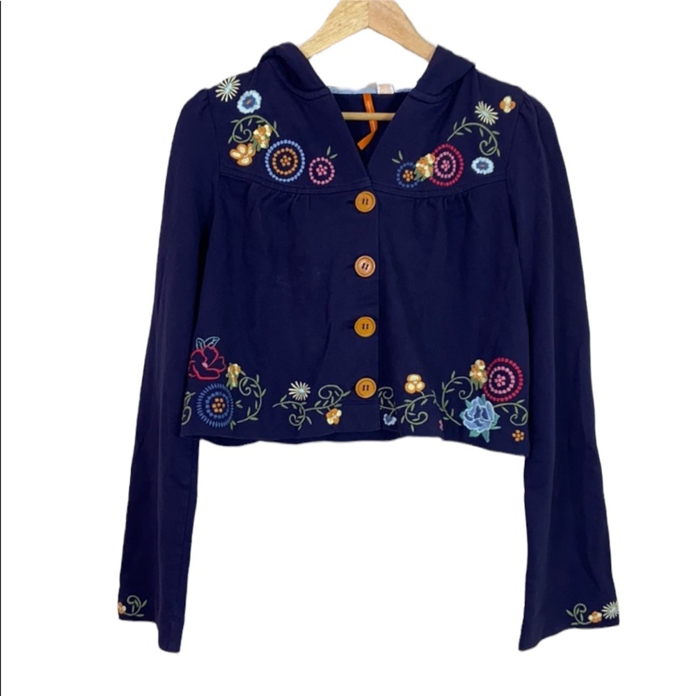 Anthropologie • Saturday Sunday Floral Embroidered Cropped Hoodie Size Medium